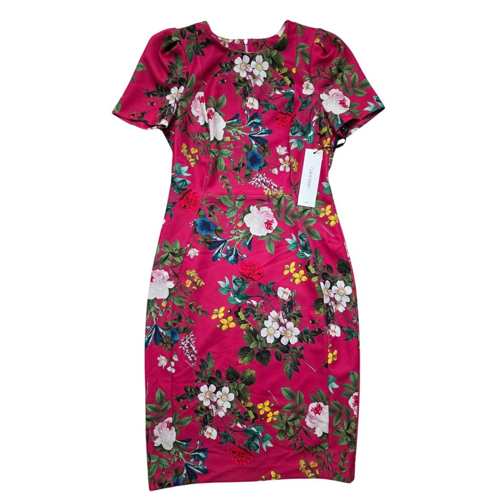 NWT Calvin Klein Floral Pink Sheath Dress Size 4